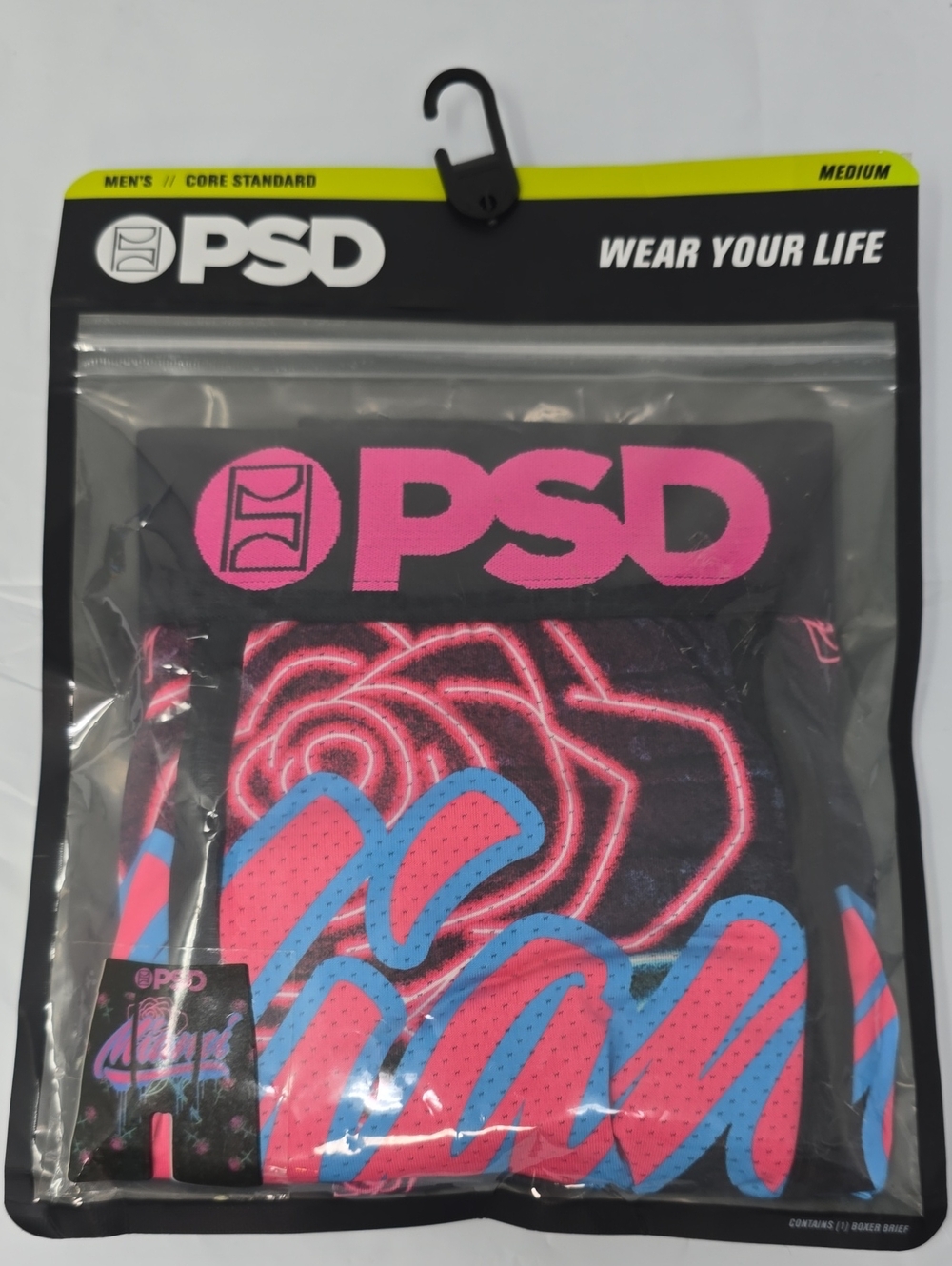 PSD Miami Black Boxer Briefs with Pink & Blue Graphic Rose Design